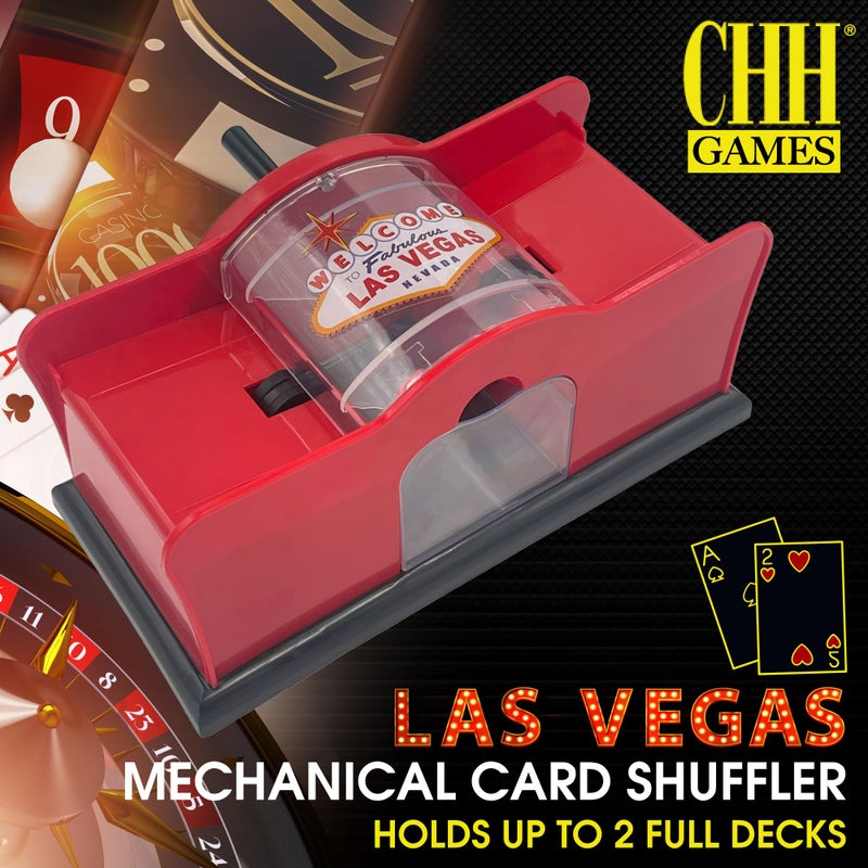 CHH 2 Deck Hand Crank "Welcome To Las Vegas" Card Shuffler, Red & Black - Image 2